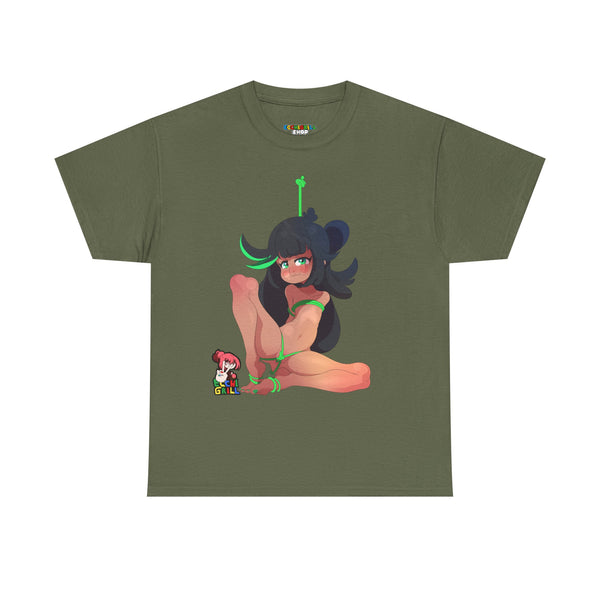 Shy Bound Hentai Waifu Nude Green Rope Bondage Squat Tease - NSFW Adult Anime T-Shirt