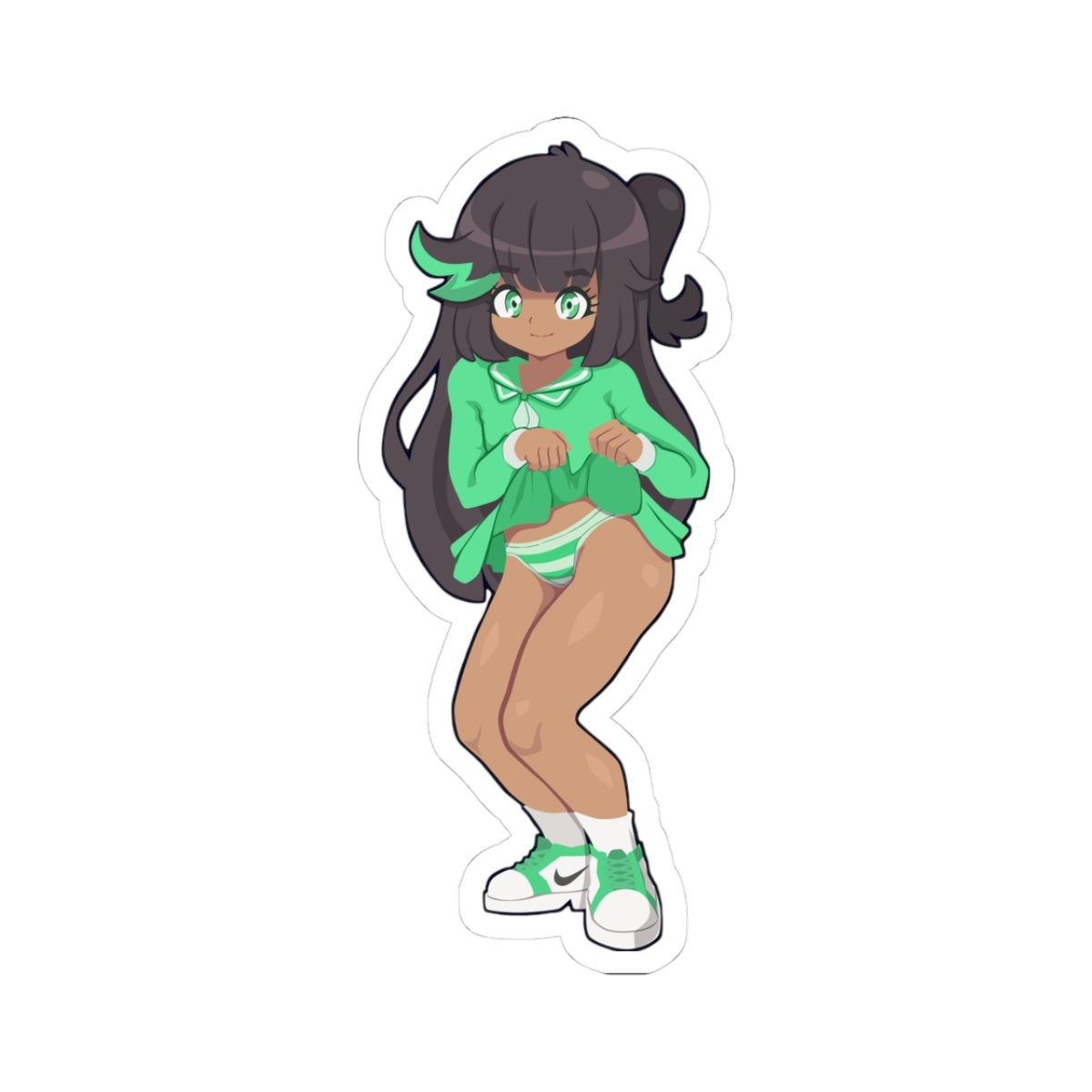 Dark-Skin Schoolgirl Slowly Lifts Skirt for Panty Flash - Teasing - NSFW Adult Anime Sticker