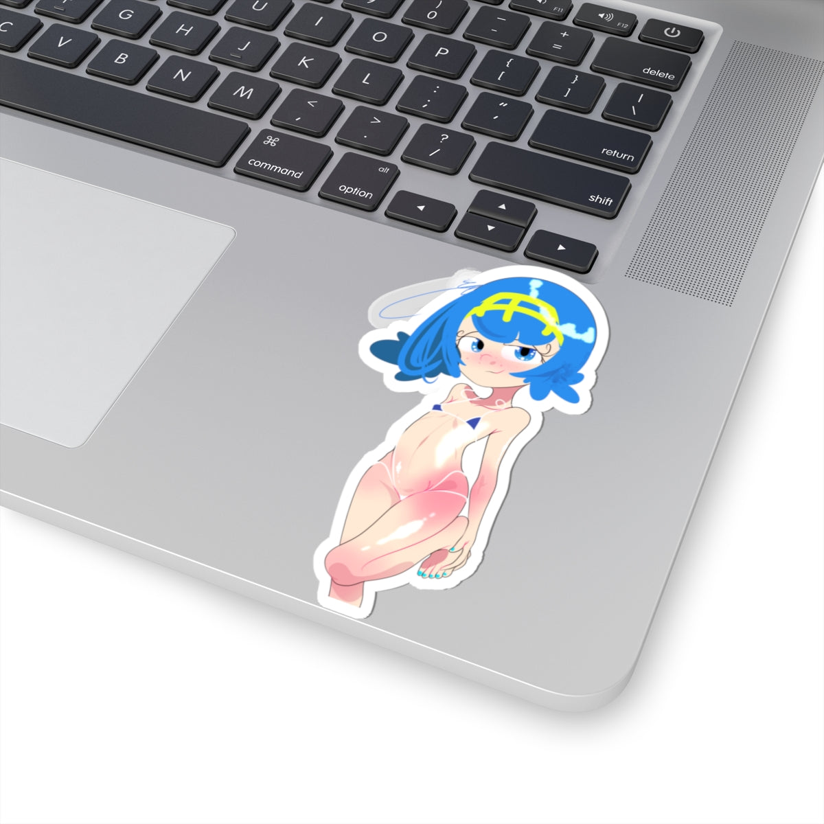 Anime Girl Kiss-Cut Sticker — Cute Blue-Haired Character Laptop Decal