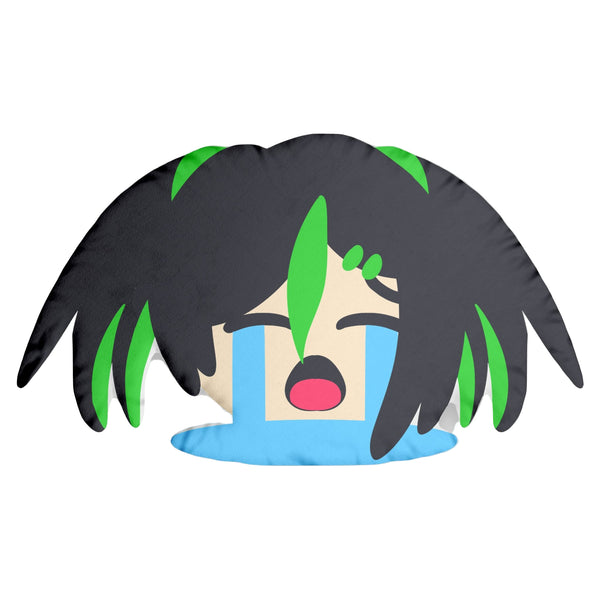 Cute Green Hair Crying Anime Girl Emoji Throw Pillow - Kawaii Tearful Sad Face Bawling Sobbing Spiky Haired Decorative Cushion for Bedroom Sofa Home Decor