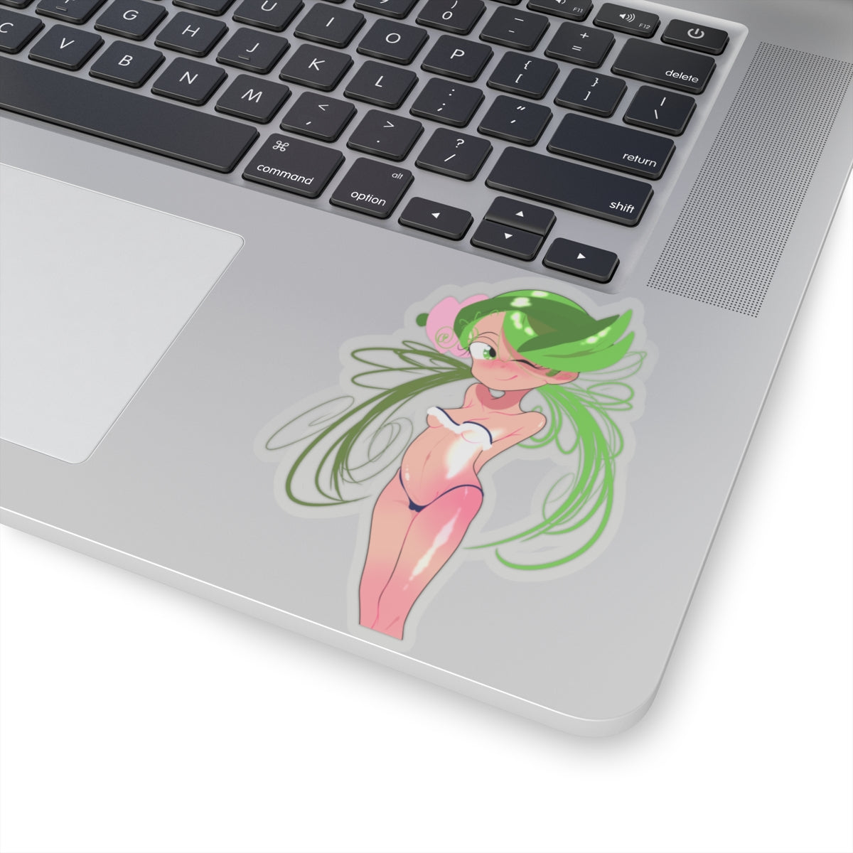 Green Fairy Pinup Sticker — Cute Anime-Style Kiss-Cut Laptop Sticker