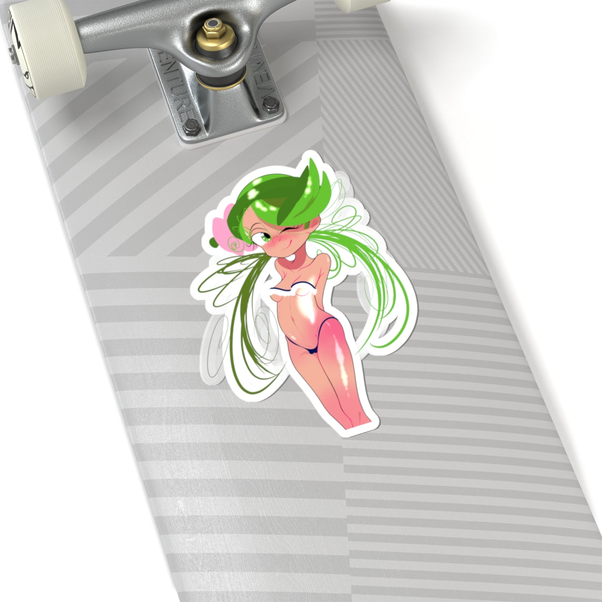 Green Fairy Pinup Sticker — Cute Anime-Style Kiss-Cut Laptop Sticker