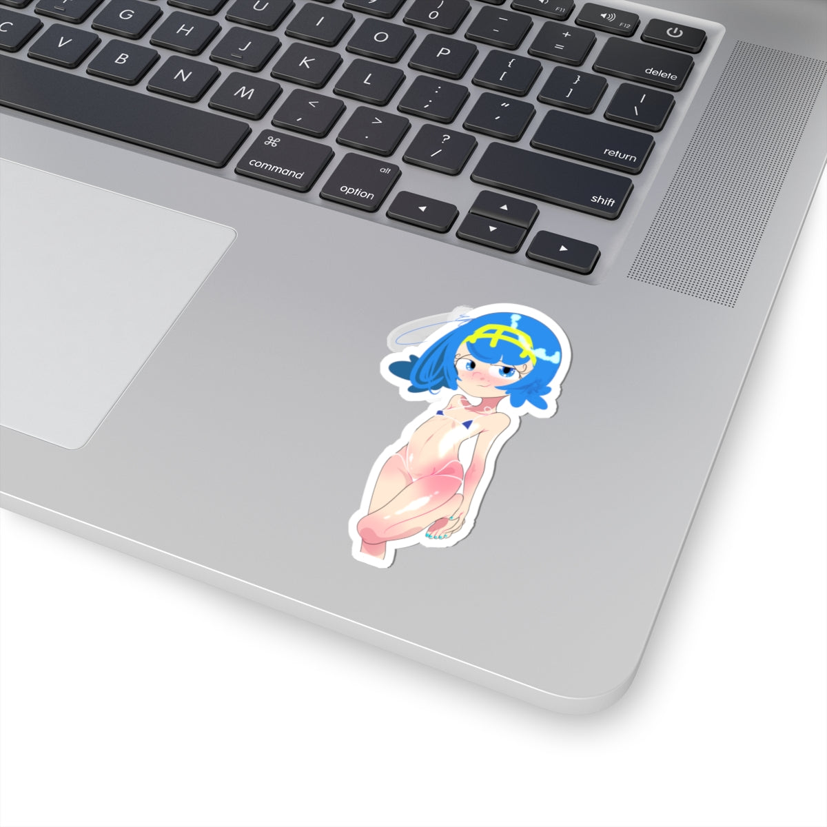 Anime Girl Kiss-Cut Sticker — Cute Blue-Haired Character Laptop Decal