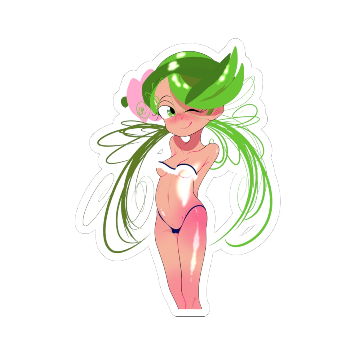 Green Fairy Pinup Sticker — Cute Anime-Style Kiss-Cut Laptop Sticker