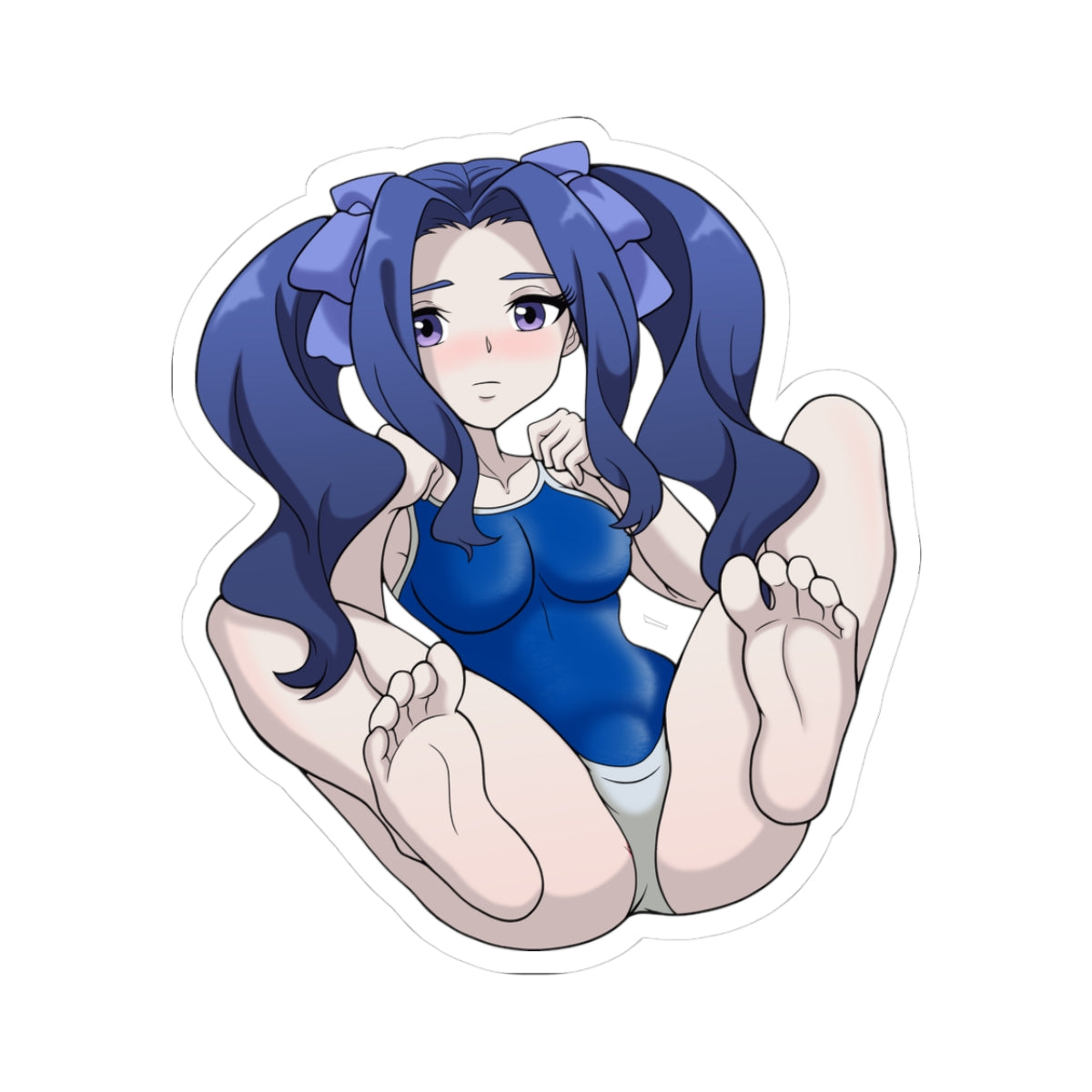 Blue-Haired Twin-Tails Girl Hentai - Chubby Thighs Spread Wide Foot Fetish Tease in Leotard - NSFW Adult Anime Sticker