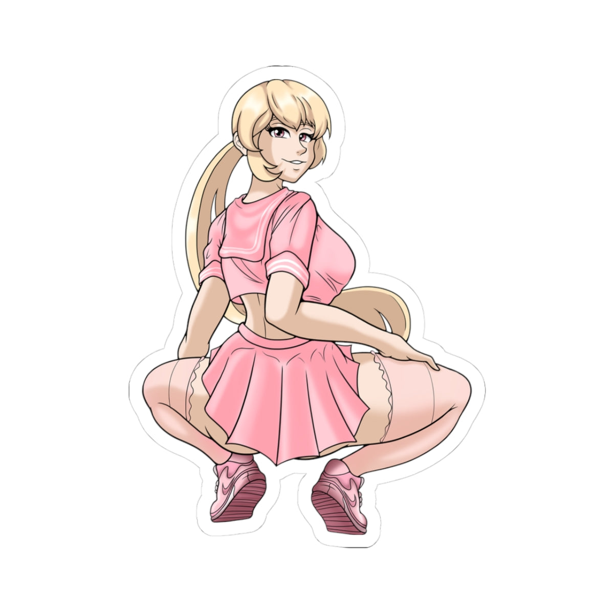 Busty Blonde Hentai Schoolgirl Pink Sailor Uniform Ass Panties Tease Sneakers - NSFW Adult Anime Sticker