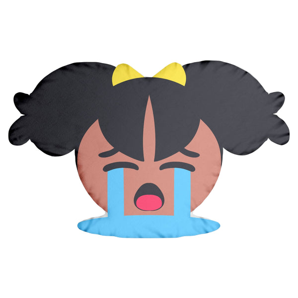 Cute Crying Pigtail Girl Emoji Throw Pillow - Tearful Sad Face Bawling Sobbing Decorative Cushion for Home Bedroom Sofa