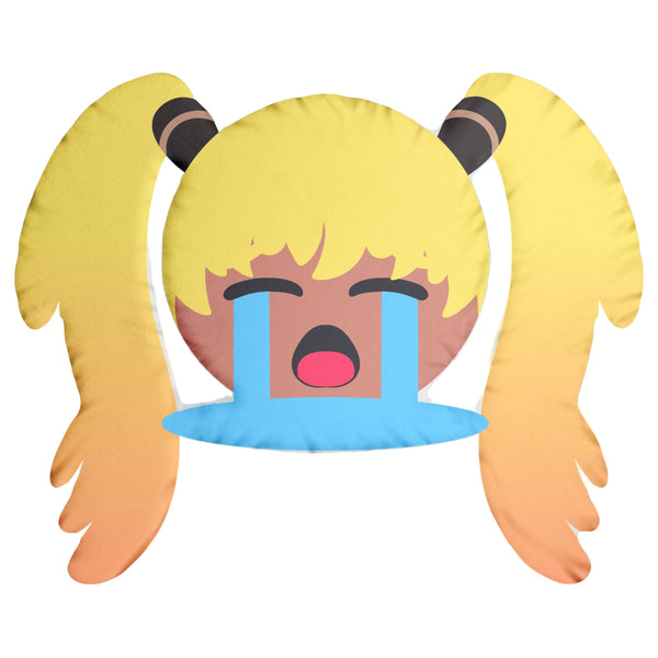 Cute Blonde Hair Crying Anime Girl Emoji Throw Pillow - Kawaii Tearful Sad Face Bawling Sobbing Pigtail Gradient Decorative Cushion for Bedroom Sofa Home Decor