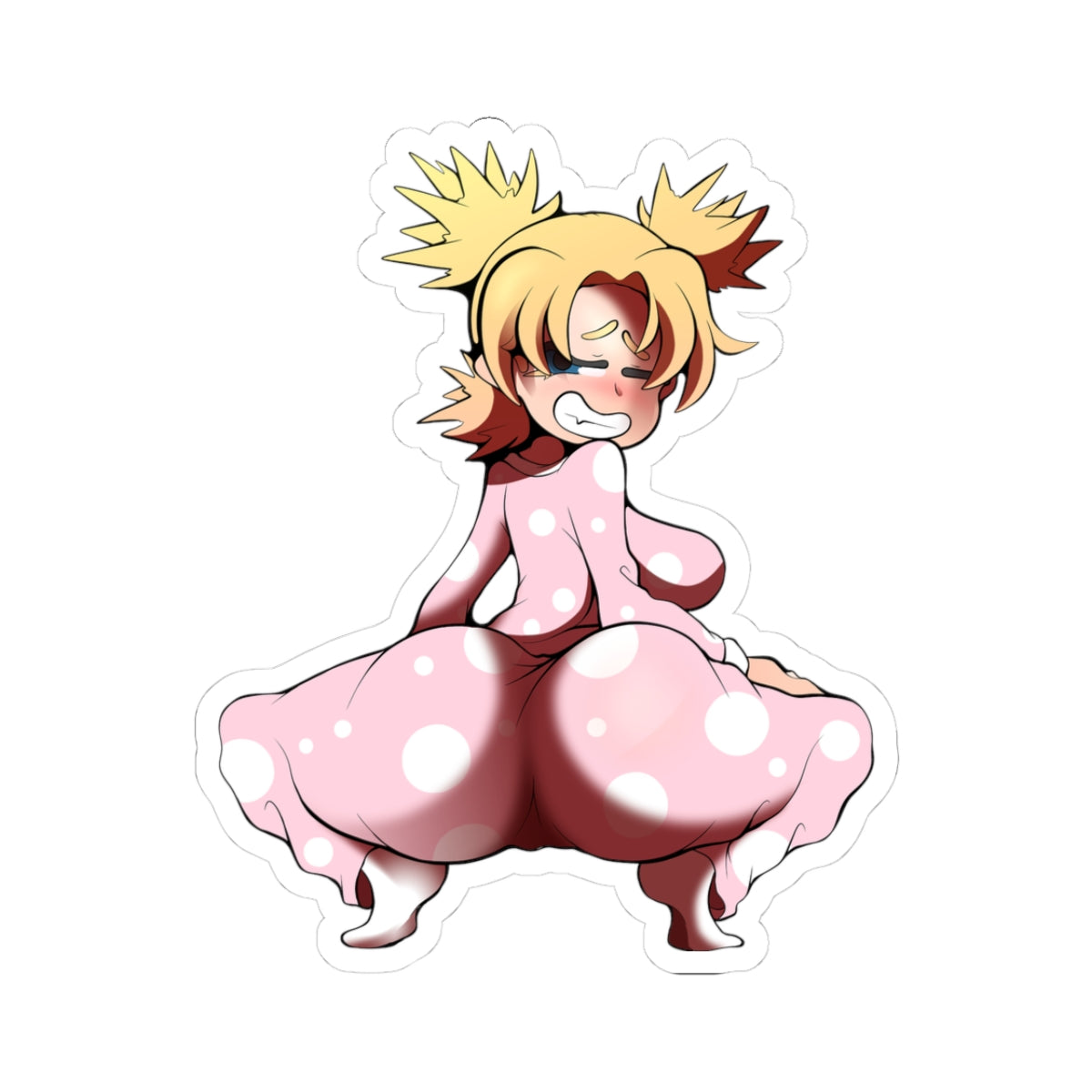 Ultimate Hentai Ahegao Ass Fanart: Blonde Spiky Twintails Slut in Pink Polka Dot Pajamas Booty Tease - NSFW Adult Anime Sticker