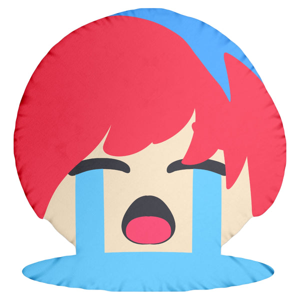 sad emoji pillow, crying anime character, emotional cartoon cushion.