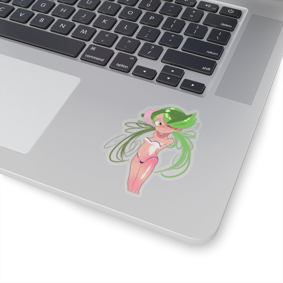 Green Fairy Pinup Sticker — Cute Anime-Style Kiss-Cut Laptop Sticker