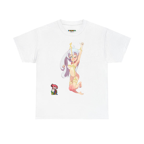 Playful shy nude hentai elf babe 21+ silver hair pointy ears suspended yellow rope bondage winking blush exposed small boobs shaved pussy lewd ecchi anime porn art waifu bdsm fantasy uncensored manga style submissive rope play fetish