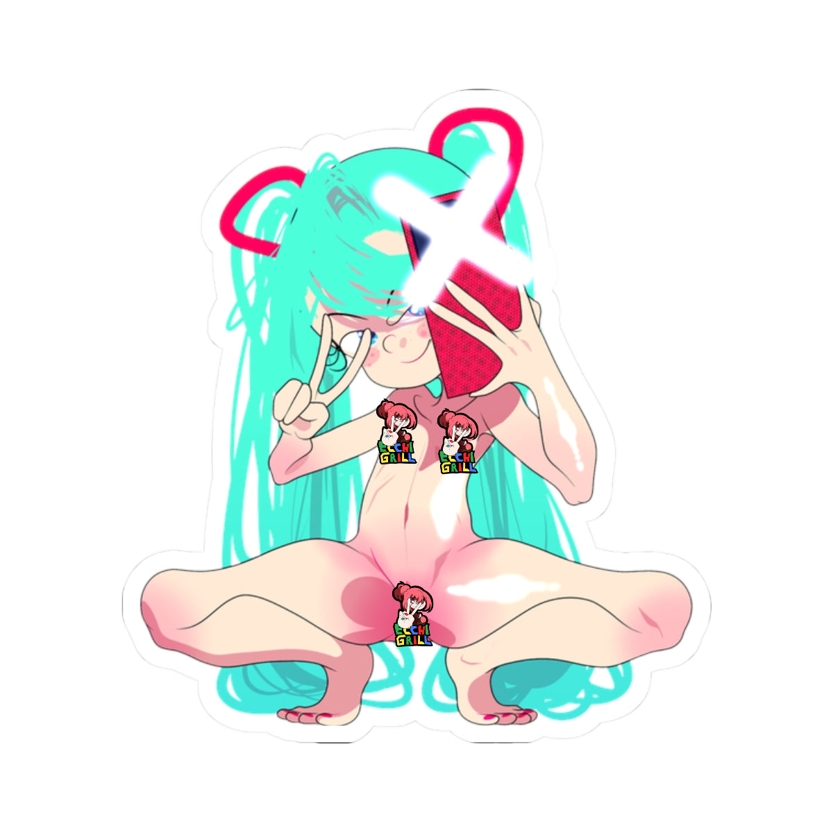 Kawaii Phone Selfie Anime Sticker — Pastel Mint Girl Kiss-Cut Decal