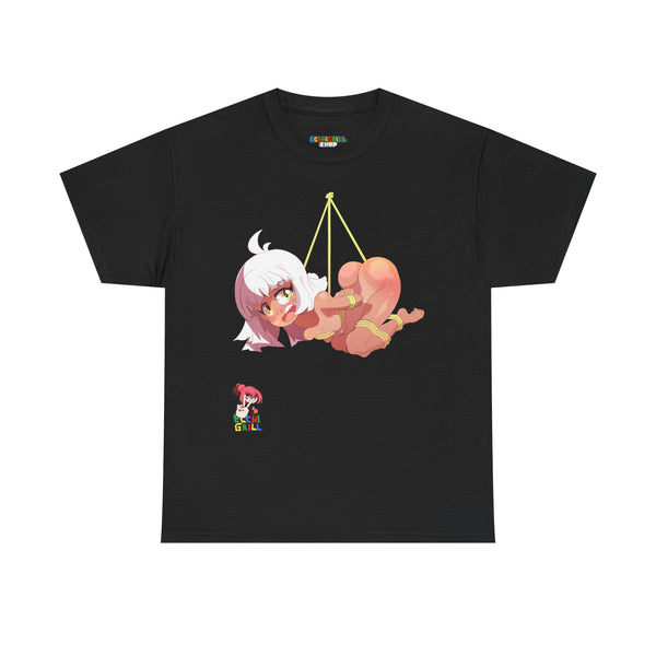Busty Hentai Bondage Girl Sticker: Tied Up Anime Slut Hanging Upside Down - NSFW Adult Anime T-Shirt