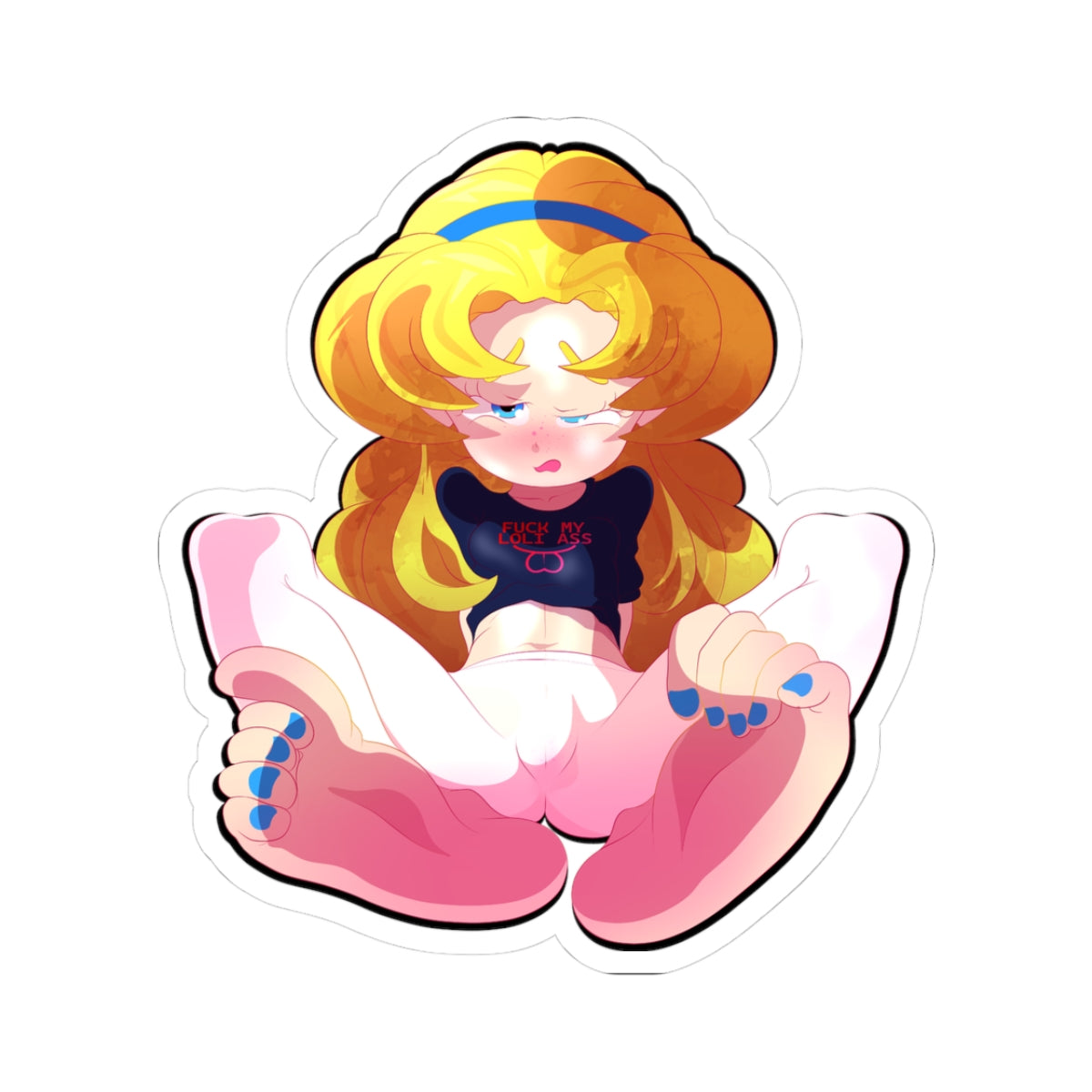 Blonde Loli Hentai Begs "Fuck My Ass" - White Panty Cameltoe & Blue Toes Close-Up Tease - NSFW Adult Anime Sticker