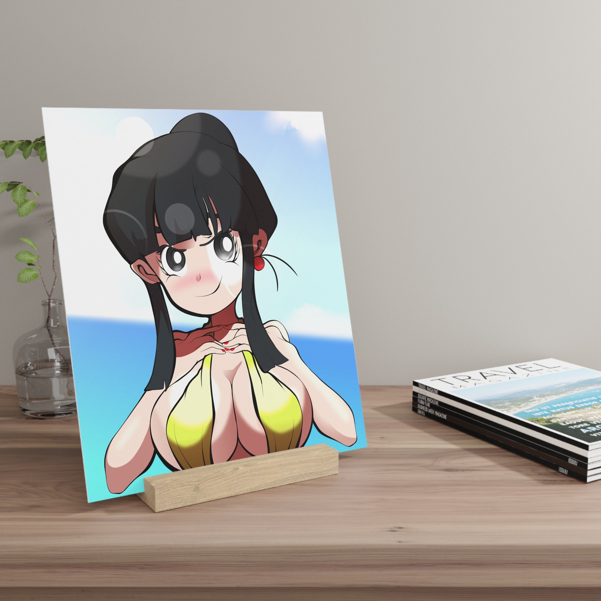 Anime Pinup Gallery Board with Wood Stand — Beach Tit Squeeze