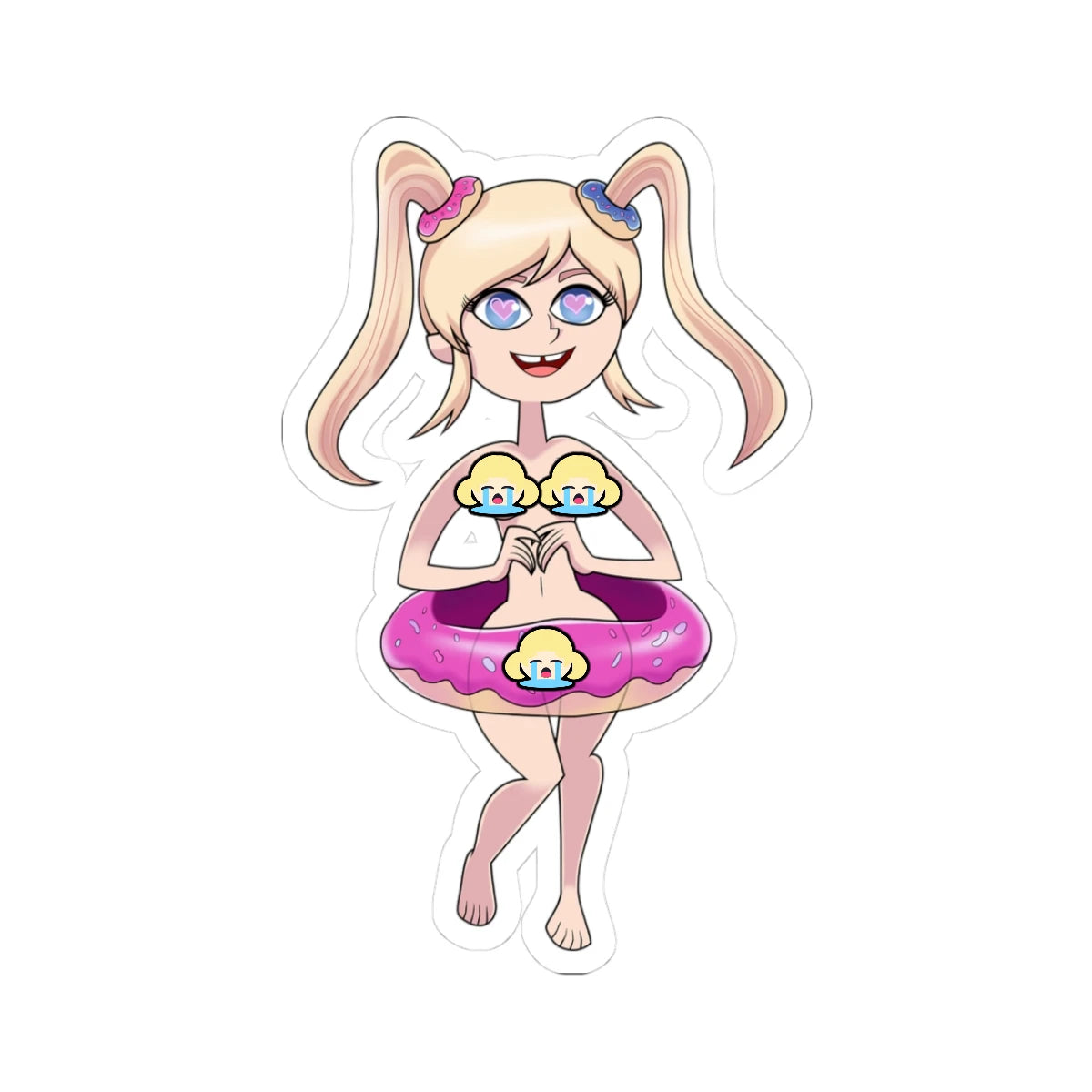Donut Dream Babe: Pigtail Blonde Floatie Tease Sticker 💕🍩