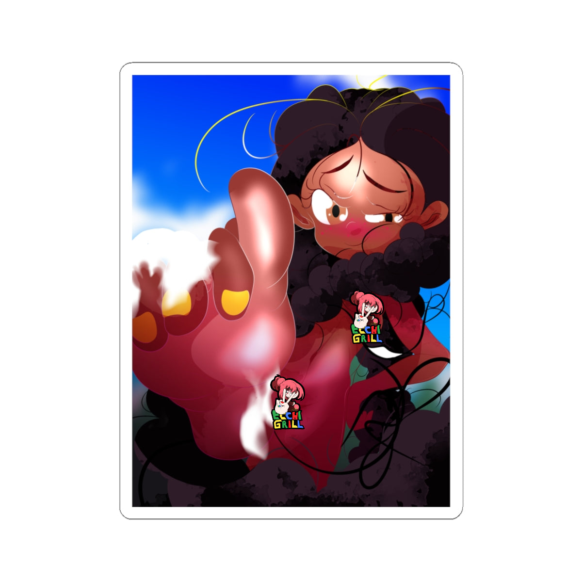 Ebony Footjob Tease - Curly Afro Slut Yellow Toenails Cum Dripping POV - NSFW Adult Anime Sticker