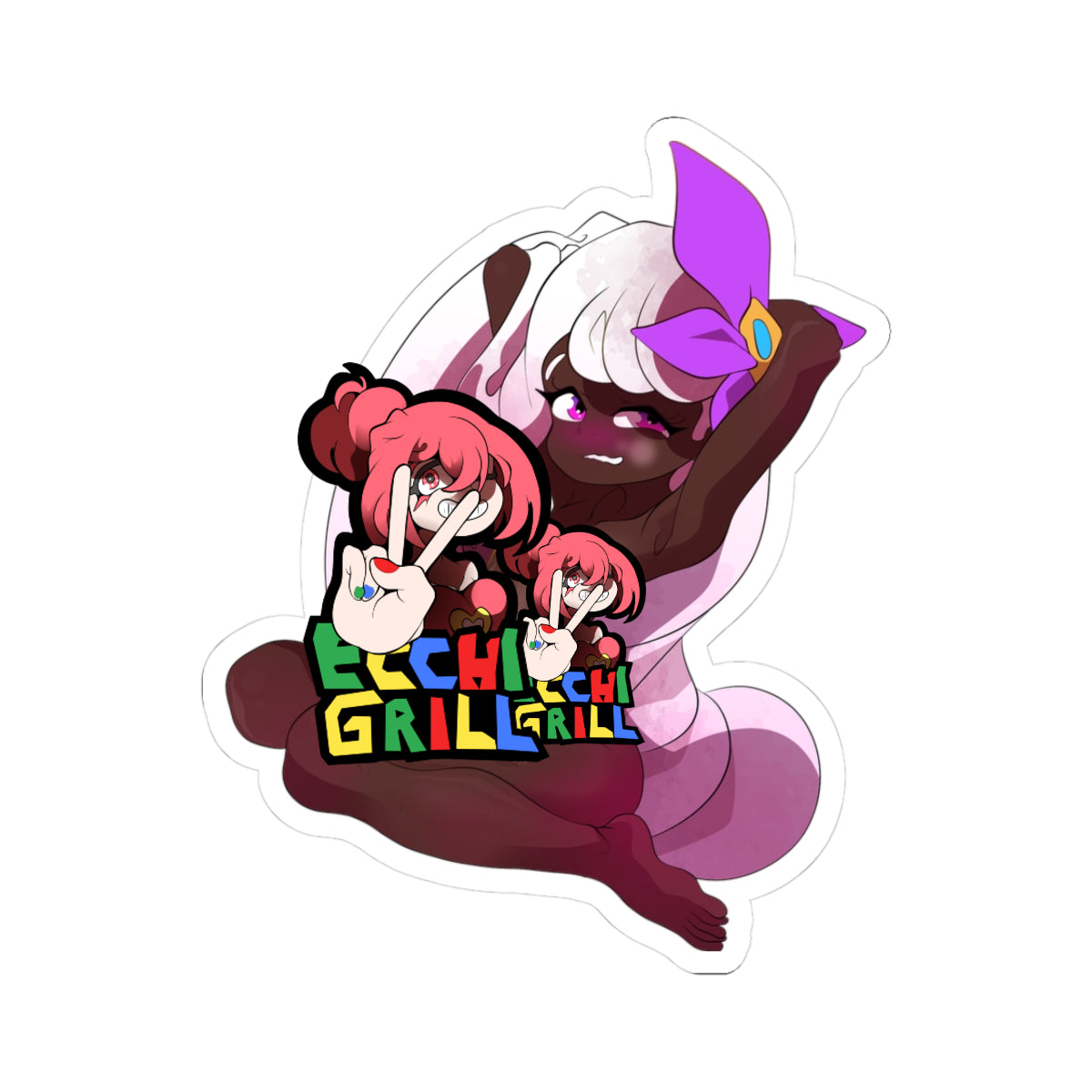 Ebony Futa Hentai Waifu White Hair Purple Flower Cum Covered Post Orgasm Bare Soles - NSFW Adult Anime Sticker