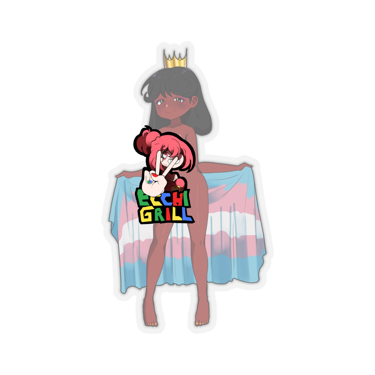 Ebony Futa Queen Goes Fully Nude - Huge Erect Cock Exposed with Trans Pride Cape - NSFW Adult Anime Sticker