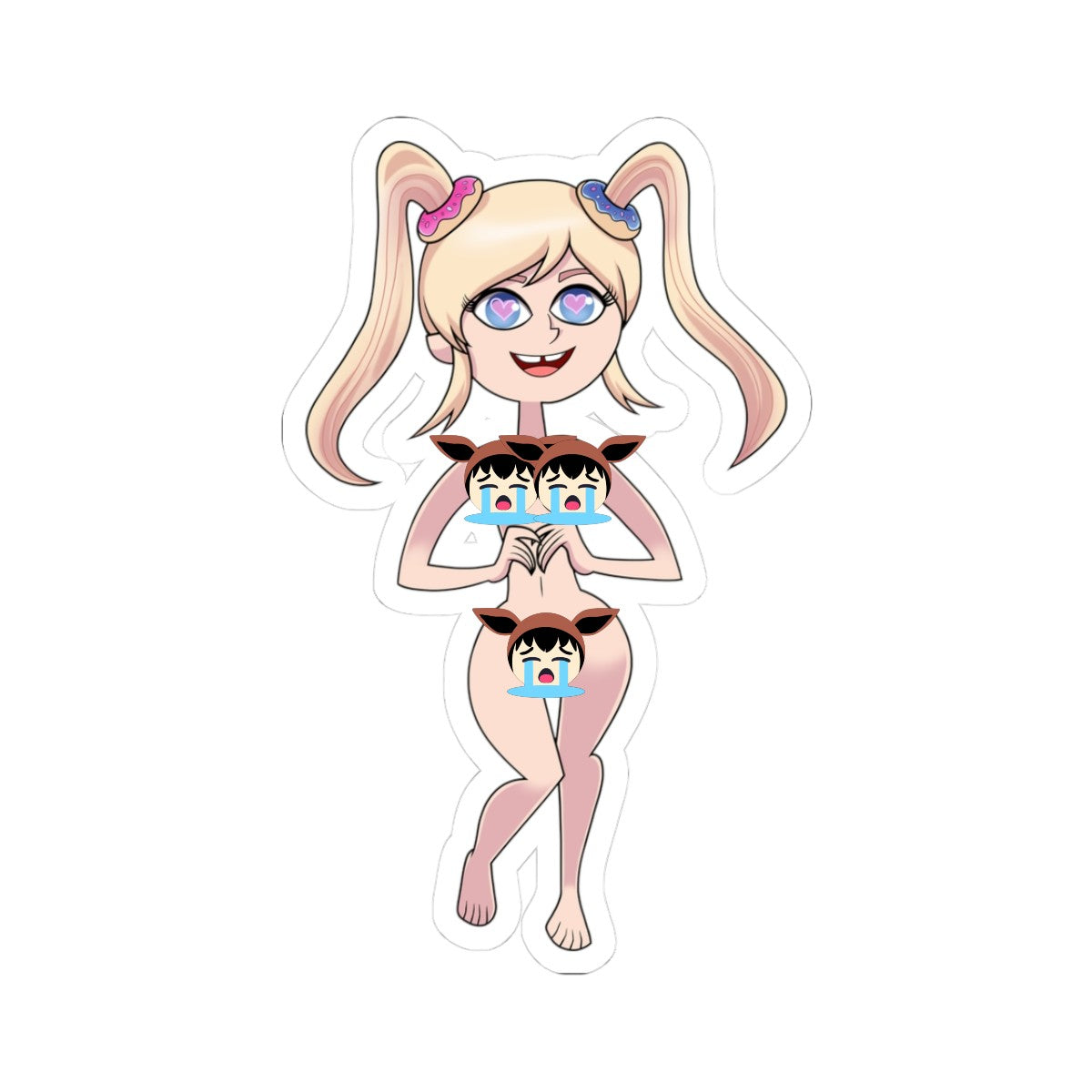 Blonde Pigtail Tease: Heart-Eyed Nude Sticker 💕🔥