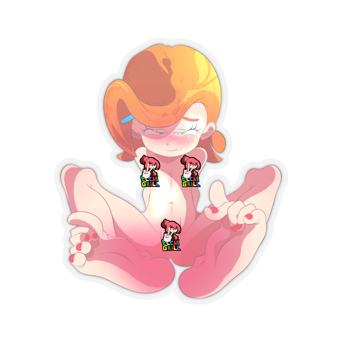 Freckled Ginger Pussy Spread Tease - Red Toenails Foot Fetish Closeup Hentai Slut - NSFW Adult Anime Sticker