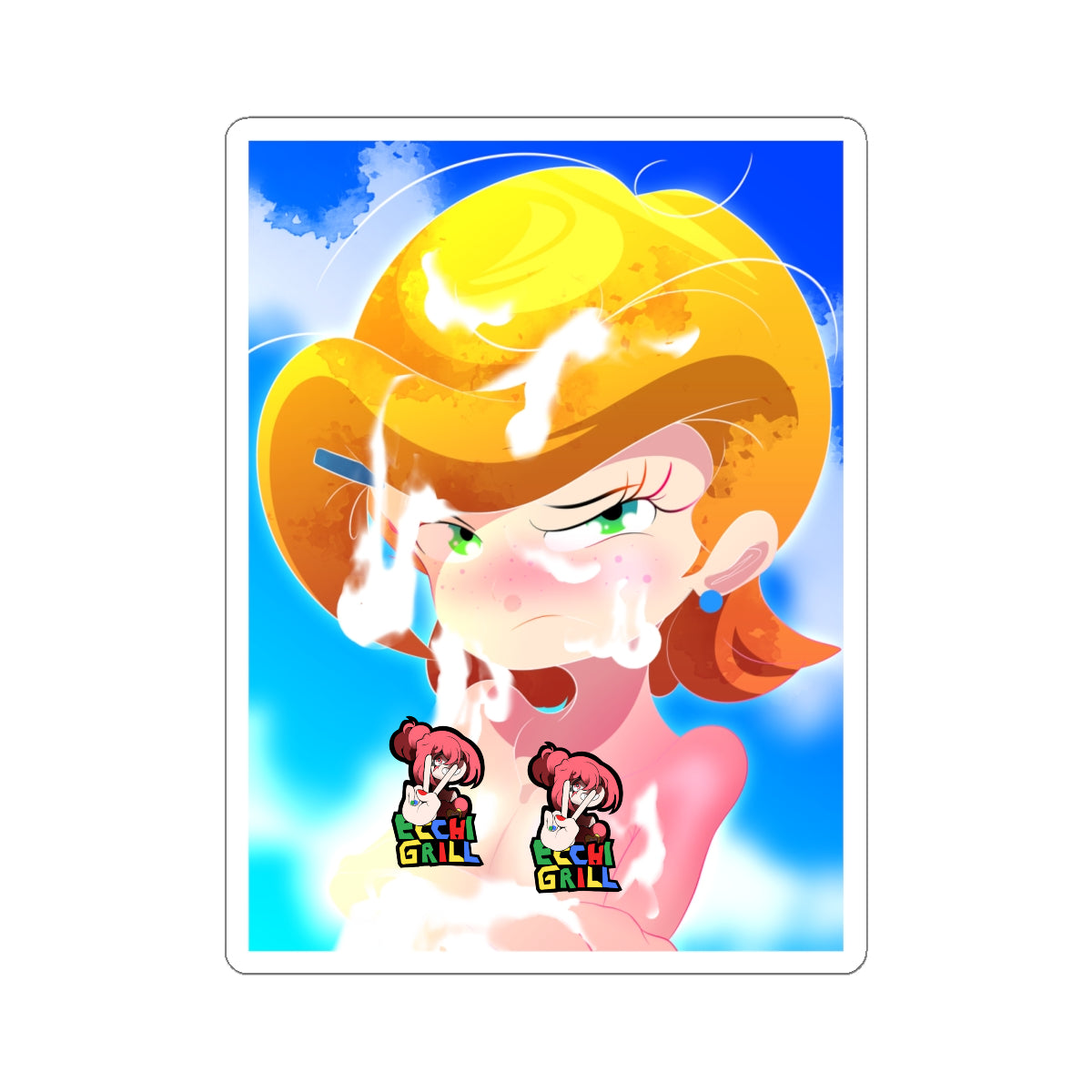 Hentai Orange Hair Babe Takes Massive Facial Cumshot - Thick Bukkake Ahegao Bliss - NSFW Adult Anime Sticker