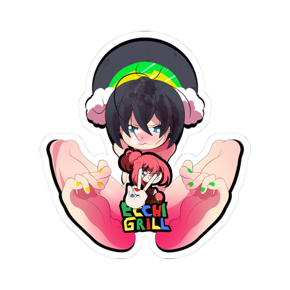 Cute Hentai Tomboy Gives Ultimate Double Footjob with Rainbow Socks - Massive Cumshot on Petite Feet - NSFW Adult Anime Sticker